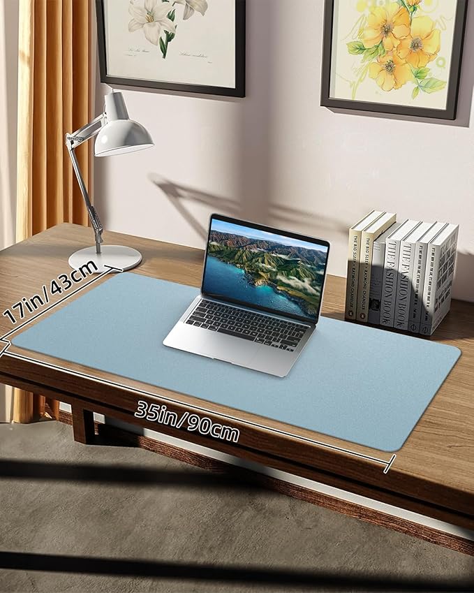 Non-Slip Desk mat,PULeather Desk Pad Protector, Office Desk Mat, Large Mouse Pad,Desk Blotter, Laptop Desk Pad, Waterproof Desk Writing Pad for Office and Home (Light Blue, 35.4" x 17")