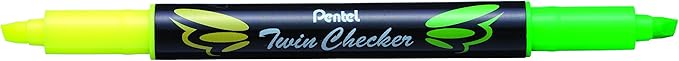 Pentel Twin checker Dual-Tip Highlighter, Chisel Tip, Yellow/Green Ink, Pack of 12 (SLW8-GK)