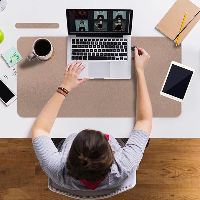 Boutilon Leather Desk Pad Protector,Non-Slip Mouse Pad,Laptop Desk Pad,Office Mouse Mat,Waterproof Leather Desk Blotter,Desk Writing Pad for Office and Home (L-Champagne,35"x 17")