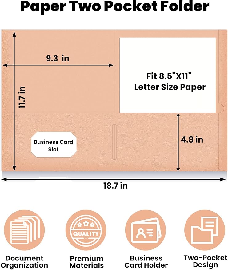 SUNEE Folders with Pockets (25 Pack, Warm Brown), 2 Pocket Folders Fit Letter Size, Paper File Folder for School Office Home Business, Textured Paper