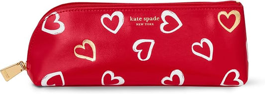 kate spade new york Pen and Pencil Case with Office Supplies for Adults, Zip Pouch Includes 2 Pencils, Sharpener, Eraser, and Ruler, Brushstroke Hearts