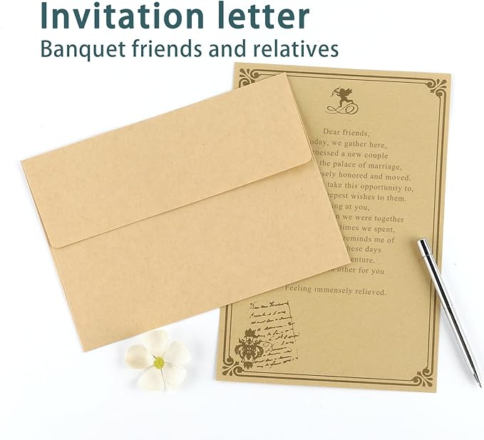 50 Pack 5x7 Envelopes, A7 Kraft Envelopes Self Seal, Printable Envelopes for Invitation, Baby Shower, Birthday Party, Wedding, Postcards, Mailing, Greeting Cards