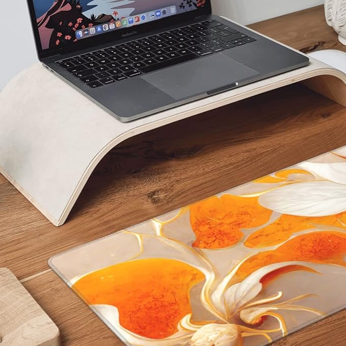 Desk Pad,Office Desk Mat 31.5"×11.8" Large Gaming Mouse Pad,Extended Computer Mouse Pad,Waterproof Thick Big Mouse Pads with Non-Slip Rubber Base Office Home White Golden Marble Flower