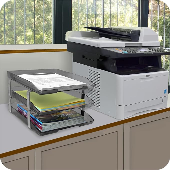 Acrimet Traditional 3 Tier Letter Tray, Front Load Design, A4 Letter Size, Desktop Organizer (Plastic) (Smoke Color)