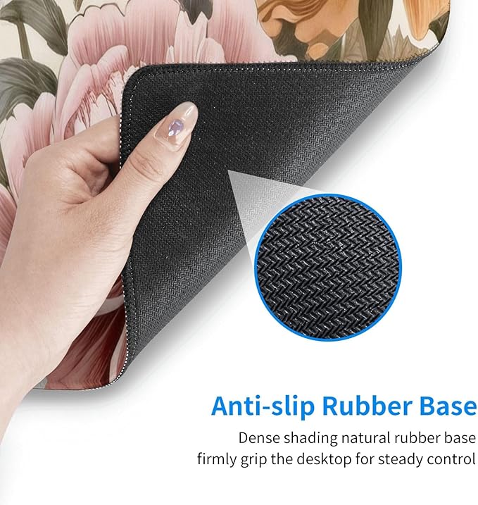 Gaming Mouse Pad, Large Non-Slip Rubber Base Mousepad, Keyboard Mouse Mat, Desk Pad with Stitched Edges, 31.5x11.8inch, Bloom