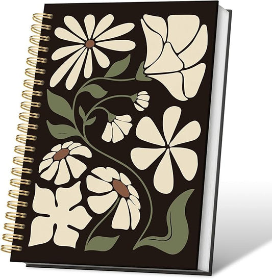 Boho Abstract Floral Spiral Notebook, Boho Gifts for Women Student Teacher, Bohemian Minimalist Botanica Lined Notebook Hardcover, College Ruled Notebook Journal for Writing, 5.5x8.3