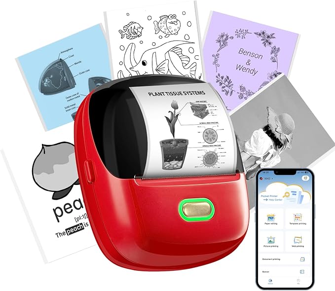 ORGSTA Sticker Printer PrintPods Mini Printer Bluetooth Portable Sticker Maker with 1 Roll Paper Thermal Inkless Label Maker Machine Impresora Portátil Instant Print for Notes, Journal, DIY, Gift