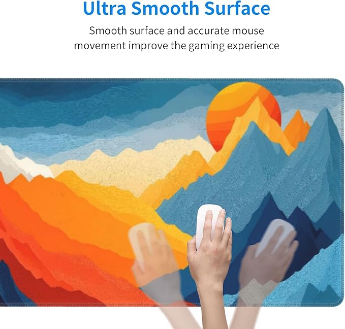 Colorful Mountains Sunset Large Mouse Pad, Gaming Desk Mat, XL Keyboard Desk Pad Mat for Desktop, 31.5"x11.8" Non-Slip Base Big Mousepad with Stitched Edges