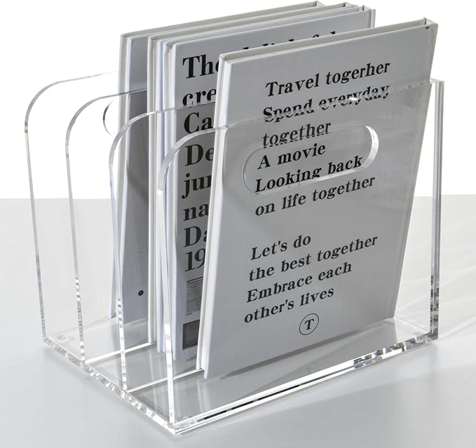 3 Vertical Compartments Clear Acrylic Desk Document Organizer & Storage Bins for Magazines, Binders, Notebooks, and Envelopes - Multipurpose Home Office Organizer - Innovative handle design