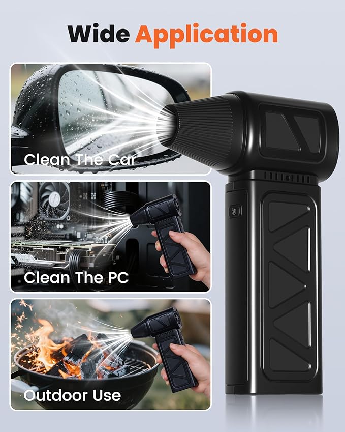 Kitravoxx Compressed Air Duster, 150000RPM Cordless Air Duster 5-Gear Adjustable Electric Air Duster, Rechargeable Brushless Motor Air Blower for Keyboard, PC, Car, Outdoor and Home Cleaning