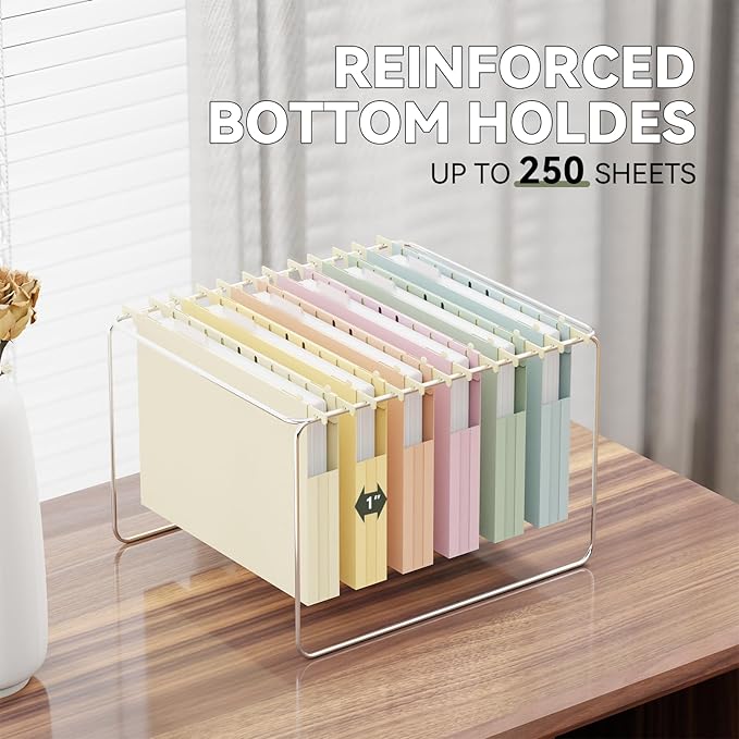 Plastic Hanging File Folders Letter Size,1 Inch Expansion,12 Pack Reinforced Heavy Duty Hanging Folders,File Cabinet Folders,Adjustable Tabs,Expandable Hanging File Folder,Pastel Color