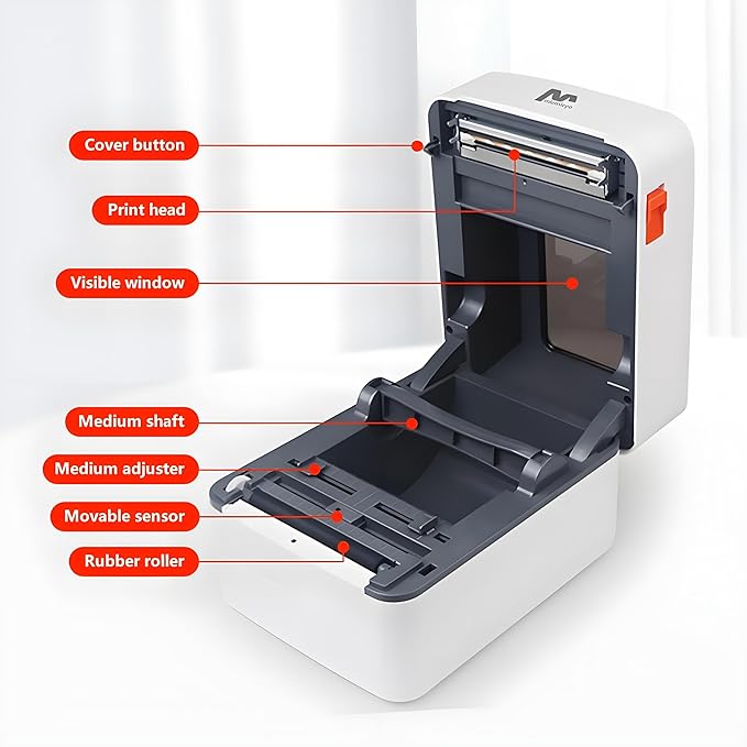 4x6 Shipping Label Printer with A Built-in Label Bin – USB Thermal Printer Fast, Easy Setup, Supports iOS, Android, Windows, Mac