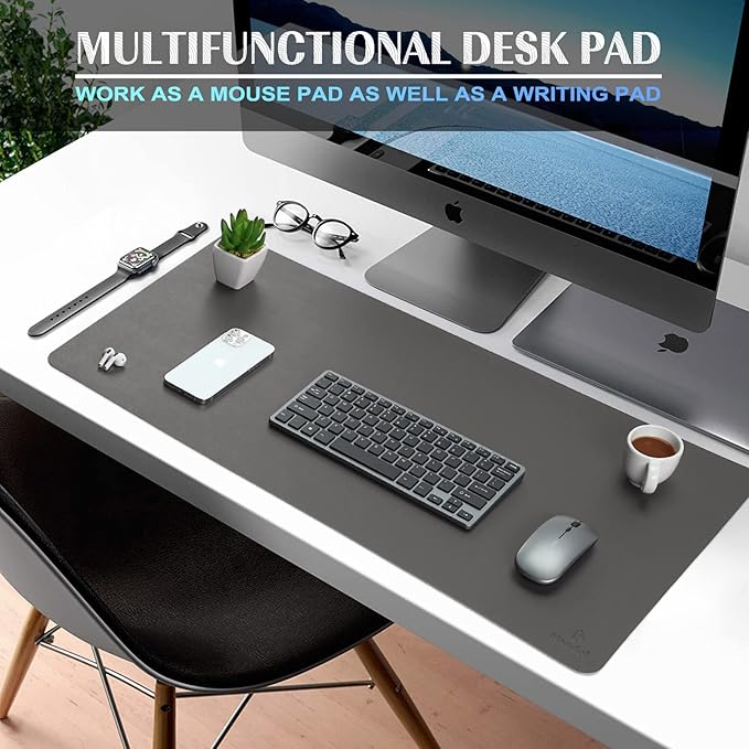 K KNODEL Large Office Leather Desk Mat, Mouse and Keyboard Pad, Computer and Laptop Mat, Desktop Protector and Cover, Writing Pad and Blotter (31.5"x15.7", Dark Gray)