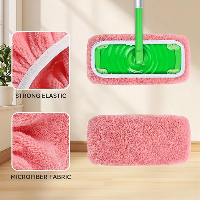 4Pcs Reusable Microfiber Mop Pads Compatible with Swiffer Sweeper，Replacement Wet Mopping pad Refills & Washable Dry Sweeping Cloths for Surface/Hardwood Floor Cleaning（Pink）