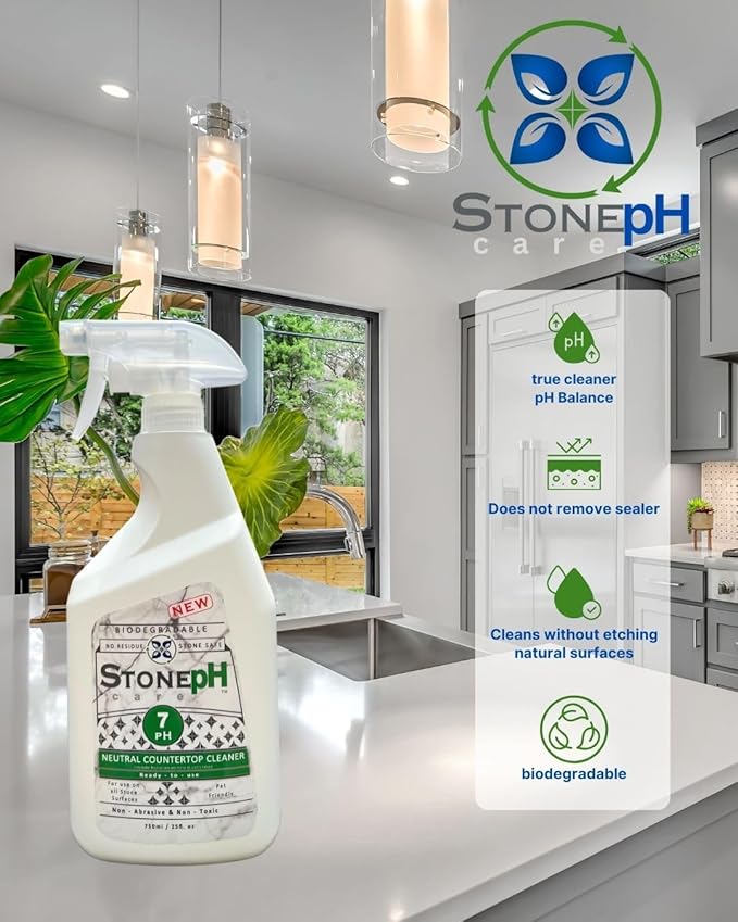 Countertop Cleaner Neutral Kitchen & Home Cleaning Surfaces: Safe, Green, Spray, Marble, Granite, Quartz, Travertine, Non Abrasive & Non Toxic, Biodegradable, Lemon, (25 fl. Oz)