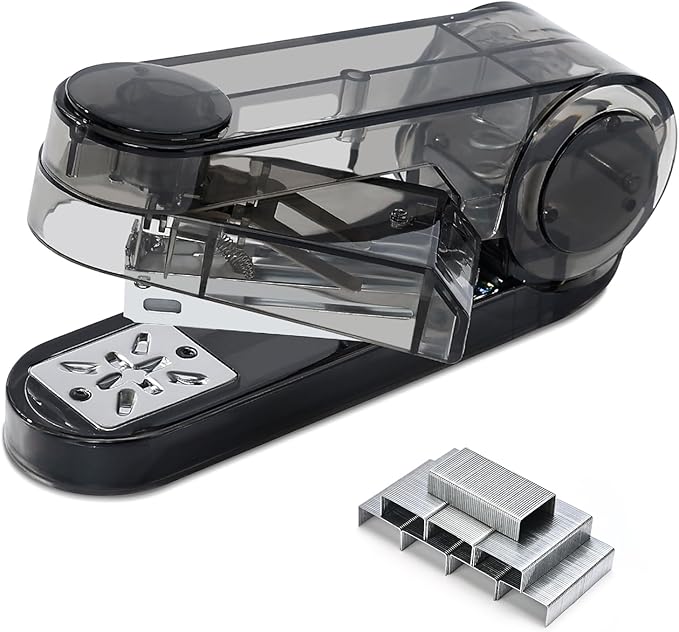 Temiary Swing-Arm Swivel Stapler with 400 Staples, 360 Degree Rotate Desktop Staplers for Booklet or Book Binding, 25 Sheet Capacity for Desk Classroom Office Supplies (Black)