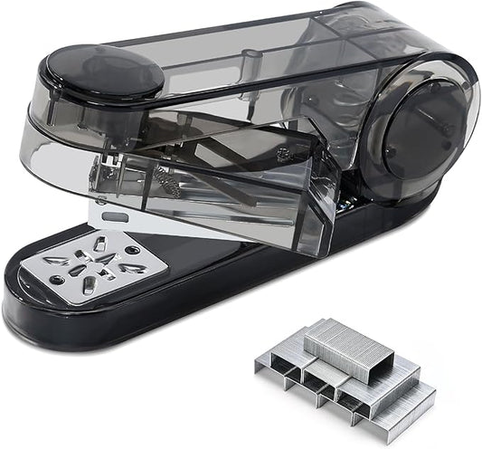 Temiary Swing-Arm Swivel Stapler with 400 Staples, 360 Degree Rotate Desktop Staplers for Booklet or Book Binding, 25 Sheet Capacity for Desk Classroom Office Supplies (Black)