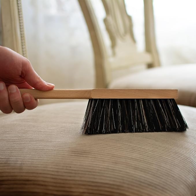 14.2" Hand Broom Soft Bristles Cleaning Brush, Dusting Brush with Wooden Handle, Clothes Brush, Handheld Car Broom, Long Counter Dust Brush, Bench Brush