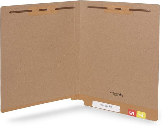 Blue Summit Supplies 50 Brown Fastener File Folders, Reinforced Metal Pronged Tab Files, Letter Size, Kraft