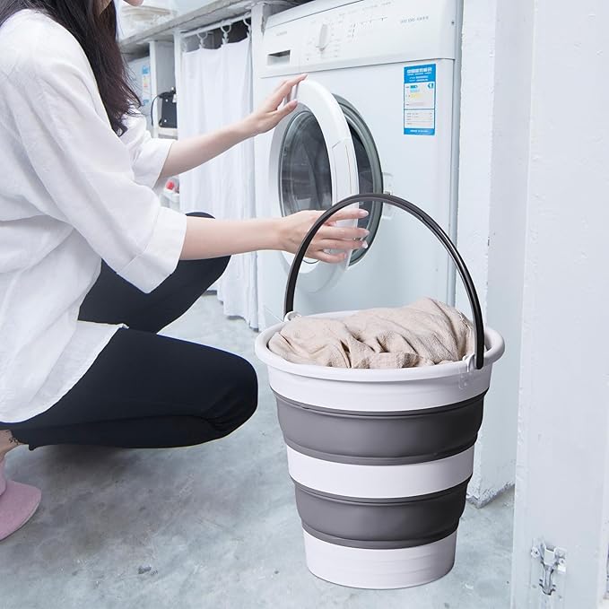 15L/4 Gal Large Collapsible Bucket with Handle - Portable Silicone Mop Bucket for Cleaning, Camping, Car Washing - Space-Saving for Outdoor, Fishing, Household – Pair of Silicone Gloves for Free