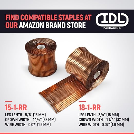 IDL Packaging RAIN-19-RR Heavy-Duty Pneumatic Staple Gun for 1 1/4" (32 mm) Crown Staples - Heavy-Duty Air Powered Roll-Feed Stapler - Professional Air Pressure Staple Gun for Fast Box Closing