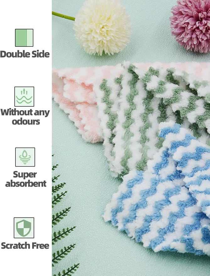 10PACK Kitchen Cleaning Cloths, Microfiber Dish Cloths: All-Purpose Washing/Soft/Lint Free/Absorbent/Quick Dry Reusable Washable Towels for Bathroom/Car/Glass, 10''x10'' - Mixcolor