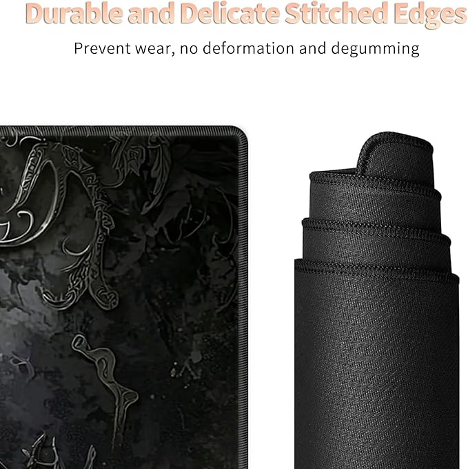 Desk Mat Large Gaming Mouse Pad (31.5x11.8 inch) with Stitched Edges, XL Mouse Pad +Coaster, Extended Mouse Mat Keybroad Mousepad Non-Slip Rubber for Gamer Men Women, Dark Raven Skull