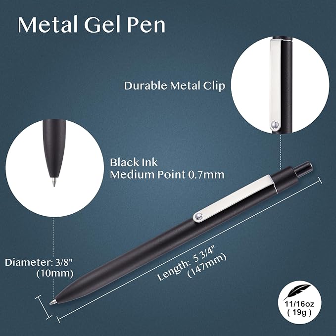 LINFANC 6 Pcs Gel Pens Ballpoint, Metal Barrel Medium Point 0.7 mm Quick Dry Black Ink Cute Pens for Journaling, Smooth Writing Gel Pen, Cute School Supplies Office Supplies Gifts for Women