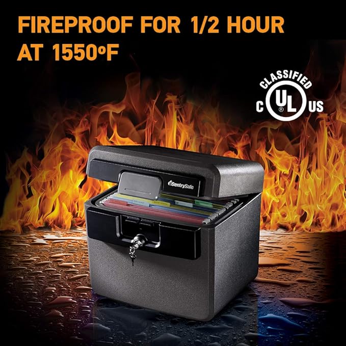 SentrySafe Black Fireproof and Waterproof Safe, File Folder and Document Box with Key Lock, Ex. 14.3 x 15.5 x 13.5 inches, HD4100