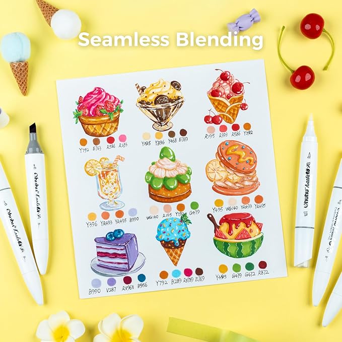 Ohuhu Alcohol Markers: Mini Brush & Slim Broad 60 Illustration Colors Dual Tip Brush Tip Alcohol-based Art Marker for Artists Adults Coloring Illustration- Refillable - Kaala B Series of Ohuhu Markers