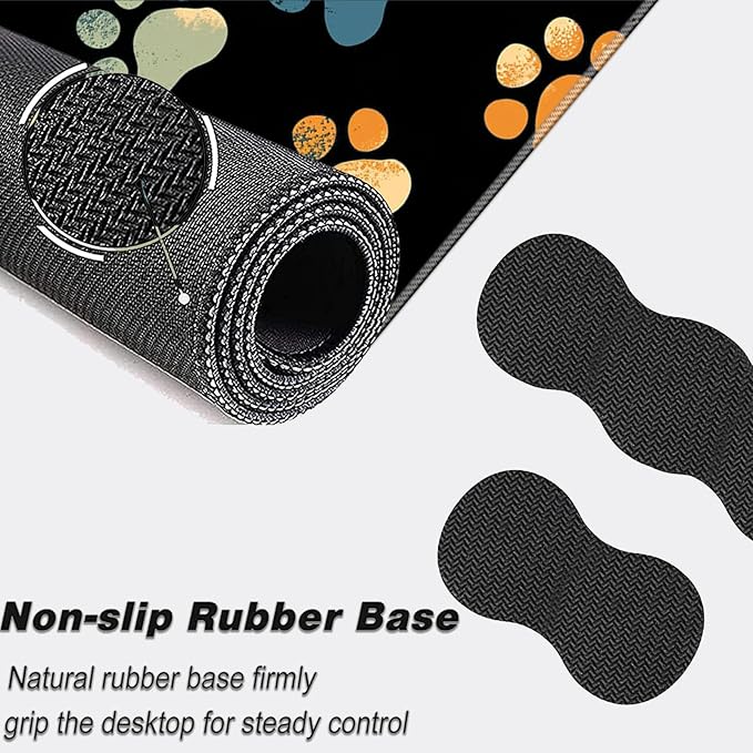 Keyboard Mouse Pad Set,Large Mouse Pad+Keyboard Wrist Rest+Wrist Support+Coaster,31.5x11.9in Extended Desk Mat for Computer Laptop Office Home - Cute Dog Paw Print
