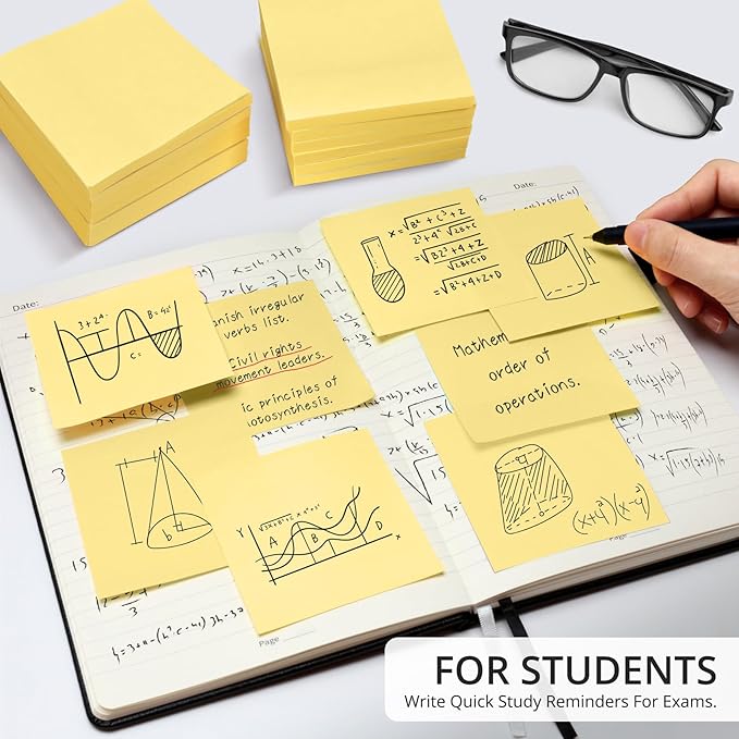 36 Pads Sticky Notes, 3x3 inches, Yellow Soft Pastel Self-Stick Note Pads, Perfect for Office, Study, and Daily Life Organization - 36 Pack