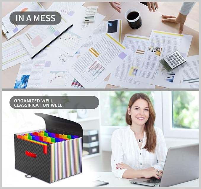 24 Pockets Expanding File Folder,Accordion File Organizer,Document Organizer Letter Size,Expandable Filing Box,Special Designed for Portable Use,Accordian Folders Plastic (Grid Rainbow)