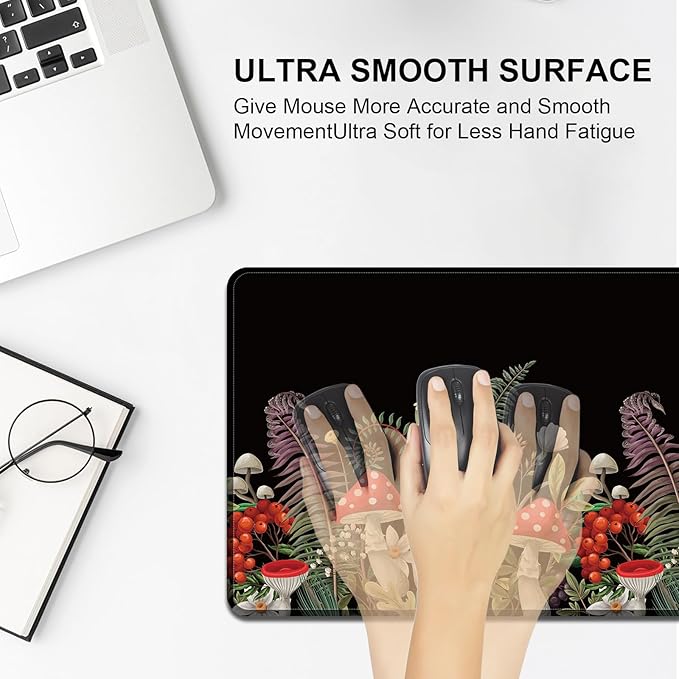 Large Desk Mat, Desk Matt for Desktop, Computer Gaming Mouse Pads, Anti-Slip Rubber Base, Stitched Edges Soft Mat for Desktop Office Home 31.5 x 11.8 Inches (Mystical Mushroom)