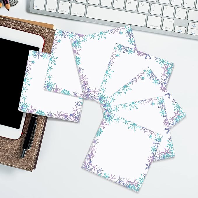 9 Pieces Christmas Sticky Note Christmas Snowflake Note Pads 450 Pieces of Self Adhesive Notebook Removable Memo Pads, 50 Sheets Each for Christmas School Office Home Students Teachers Presents