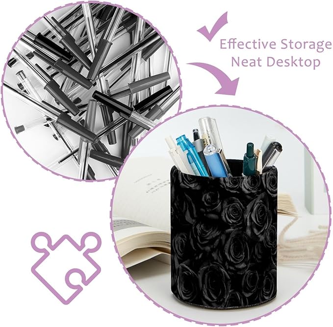 Pen Holder for Desk, Black Roses Pencil Holder, Cup Holder for Desk Office, Pen Organizer