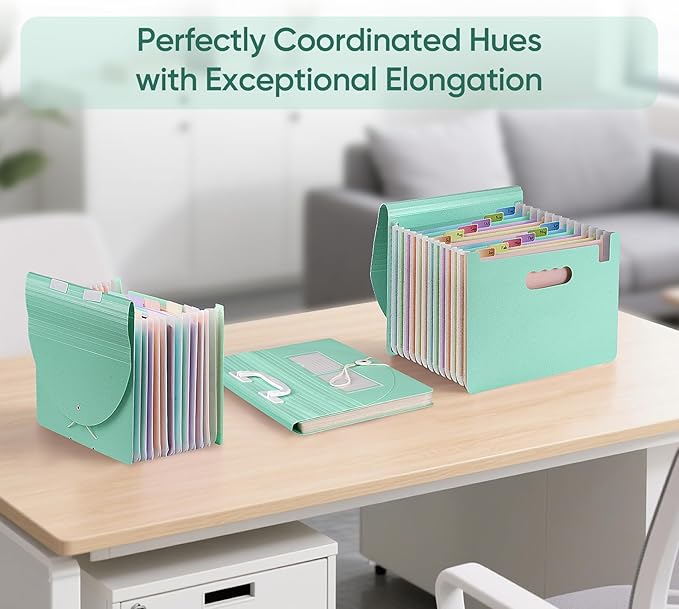 13 Pockets Accordion Filing Organizer,Wheat Straw Expanding File Folder with Handle & Labels,Monthly Paper Bill Receipt Organizer,A4/Letter Size Document Storage for School College Home Office