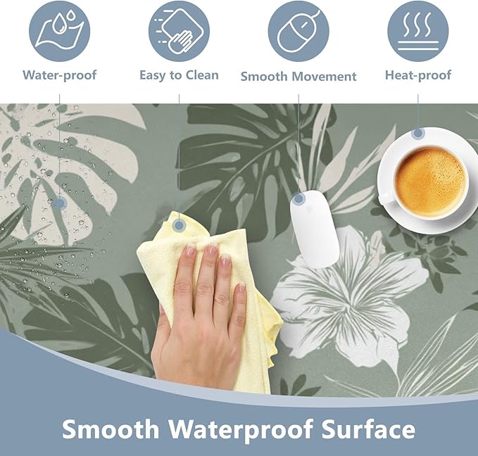Mouse Pad Desk Mat Leather Desk Pad Large Gaming Desk Cover Protector Mat for Keyboard Computer Laptop Office Waterproof 47.2 x 23.6 Inch Tropical Palm Leaves Birds Flowers