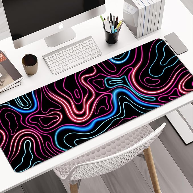 Topographic Contour Gaming Mouse Pad, Extended Cool Abstract Large Desk Mat, Computer Keyboard Laptop Mousepad for Work, Game, Office and Home, XL
