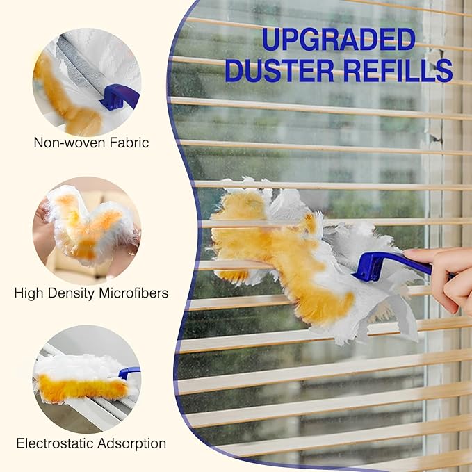 40 Count Duster Refills, Disposable Static Dust Removal Brush Replacement Head Compatible with Swiffer Duster Refills for Dusting Electronics Furniture Blinds Ceiling Fans, 1 Short Handle (Yellow)
