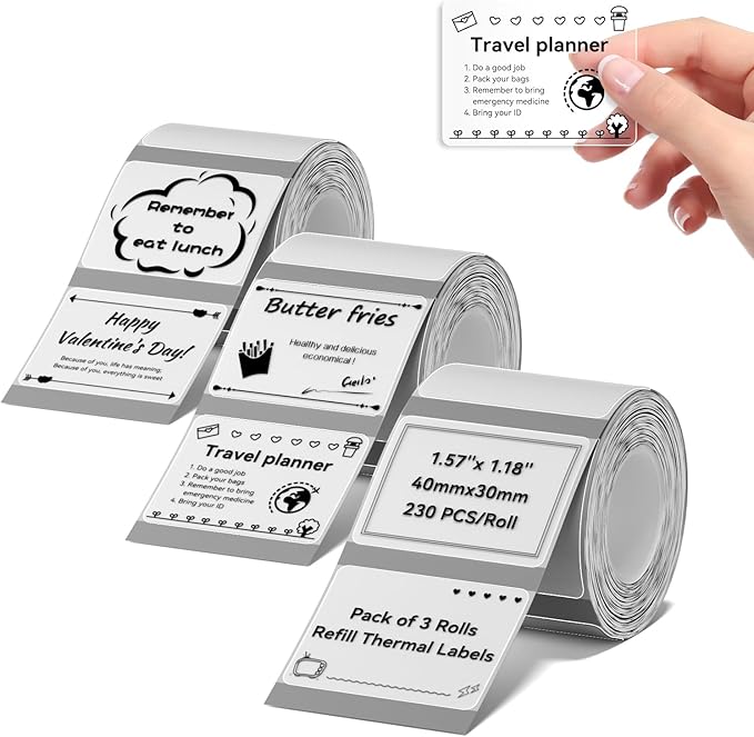 3 Rolls Clear Labels for NIIMBOT B1 B21 B3S K3 Label Maker, 1.57'' x 1.18'' (40x30mm) Printer Labels, Food Labels for Jars, Personalized Editable Labels for Home/School/Office