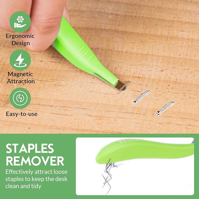 THINKWORK Light Duty Staple Gun - Upholstery Staple Gun for Wood with 1600pcs JT21 Staples 1/4", 5/16", 3/8" and Staple Remover, Fabric Stapler Gun for Crafts, Home Use, Wall, DIY, Lights Decor, Green