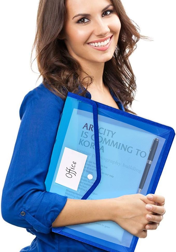 CHEPULA A4 Plastic File Folder Poly Envelope Expanding File Wallet Document Organizer with Snap Closure & Label Pocket Clear Colored Waterproof Accordion File Pouch for Office Home Storage