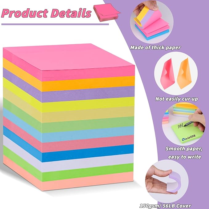 36 PCS Sticky Notes Bulk 3x3 Inch Colorful Sticky Notes 75 Sheets/Pad 12 Colors, Adhesive Sticking Self-Stick Multicolor Memo Note Pads for Teacher Student School Office Meeting Blank Desk Pads