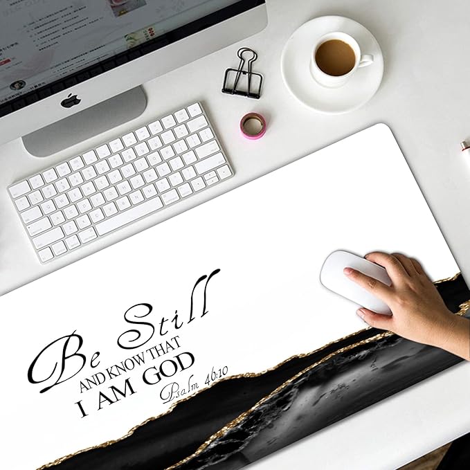 Inspiring Extended Gaming Mouse Pad (31.4x11.8 in), Large Non-Slip Rubber Base Mousepad,Keyboard Mouse Mat Desk Pad for Work, Game, Office, Home -Black White Gole Marble