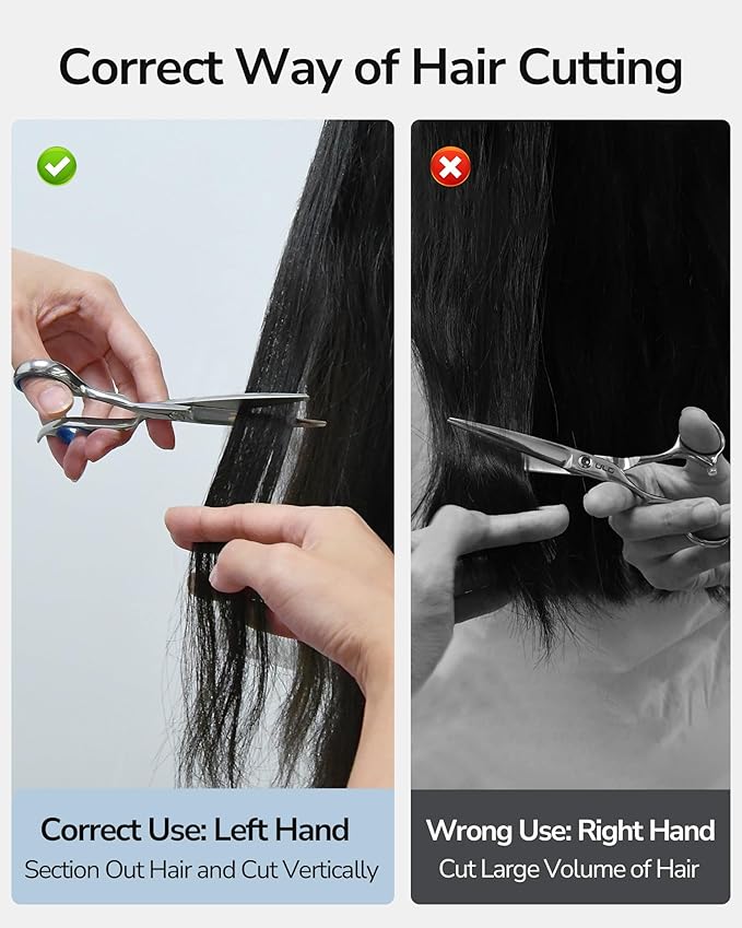 Hair Cutting Scissors for Left Hand, ULG Left-Handed Professional Hair Scissors 6.5-Inch Razor Edge Barber Shears for Salon and Home Hair Cutting Made of Japanese Stainless Steel, Blue Fingerhole Ring