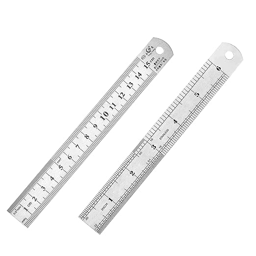 6 Inch Stainless Steel Ruler, Metal Ruler with Metric and Imperial Scales for Precision Measuring, 2-Pack