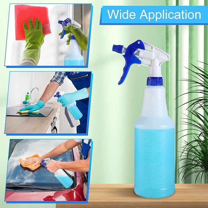 Eaasty 12 Pack Plastic Spray Bottles for Cleaning Solution 25 oz Leak Proof Mist Spraying Safe Squirt Bottle Refillable with Adjustable Head for Plants, Pet, Vinegar, BBQ(Blue)