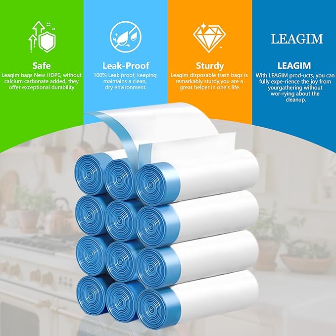 Small Trash Bags 3 Gallon, 360 Count -1.2 Mil Drawstring Mini Garbage Bags, White Plastic Trash Can Liners for Bathroom Accessories, 12 Liter, Bedroom, Dorm Room Essentials, Office