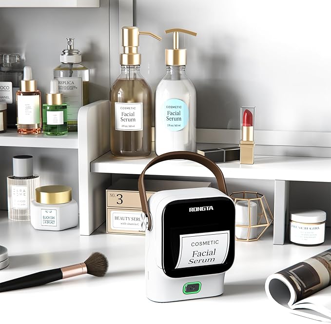 Rongta Bluetooth Label Maker Machine with Tape,Portable Wireless Labeler Machine,Handheld Sticker Maker for Barcode Labels,Home School Supplies,USB Rechargeable,Compatible with iOS/Android, White